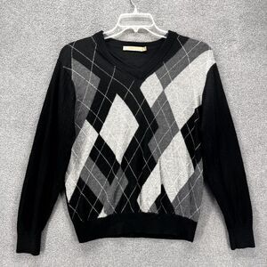 Raffi Sweater Unisex Large 52 Black‎ Gray Diamonds Linea Uomo Merino Wool Italy